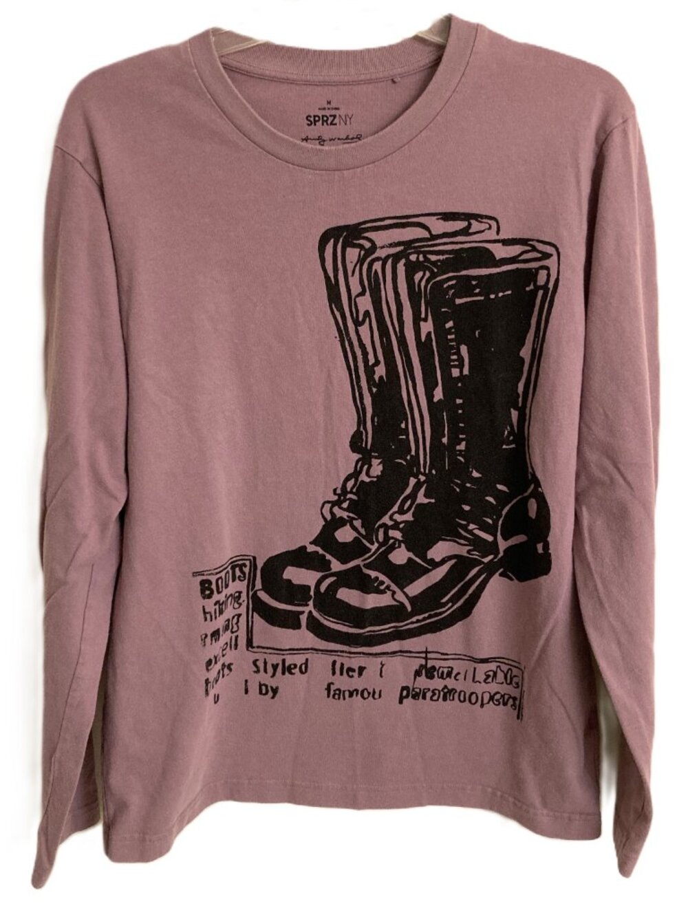 Uniqlo SPRZ NY Andy Warhol Paratrooper Boots Unisex Purple Long Sleeve Shirt M